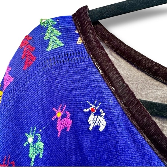 VTG Handmade Huipil Mexican Guatamalan Short Sleeve Thick Lined Cardigan Sz M-L - Picture 5 of 9